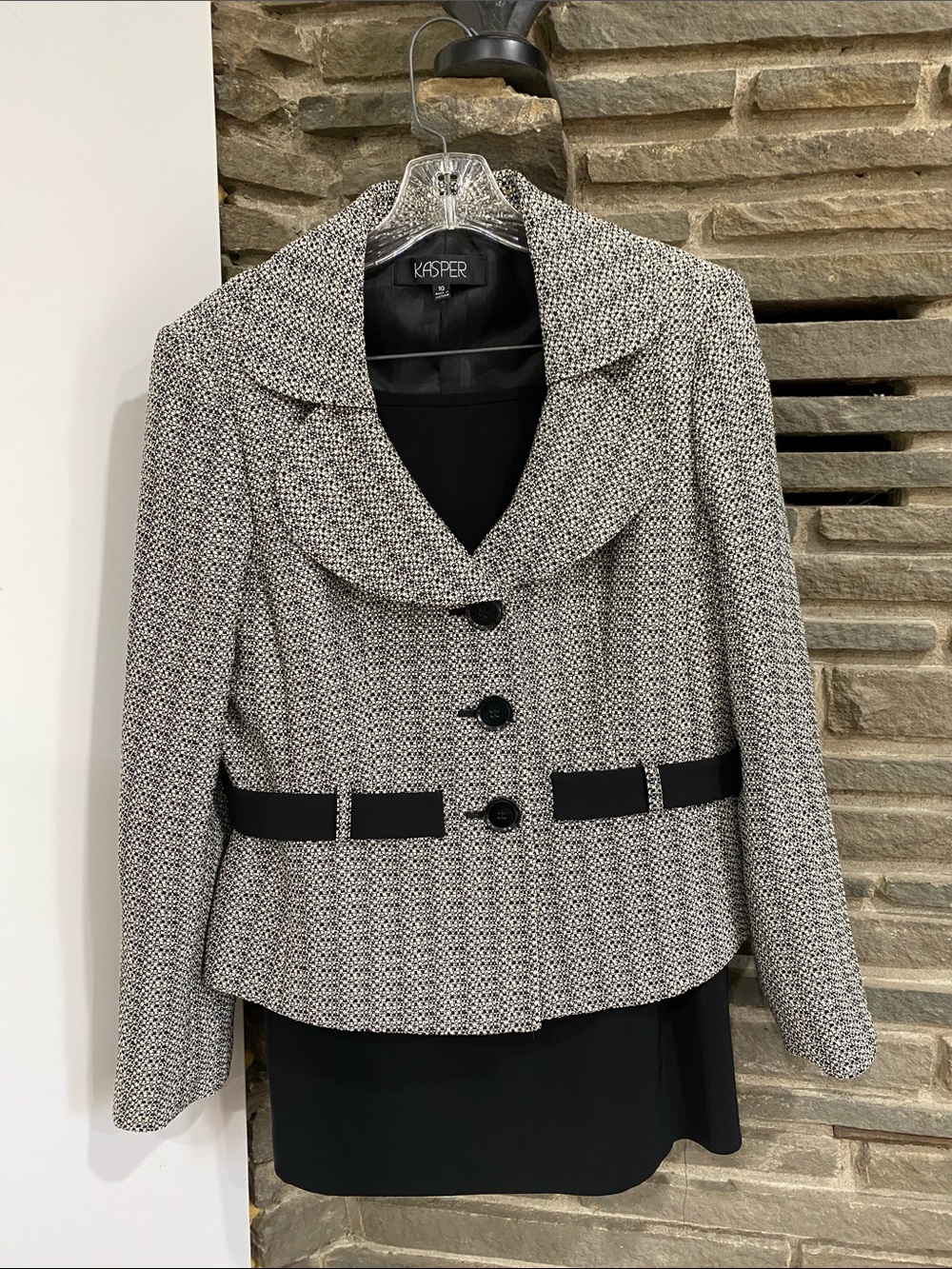 Kasper Black & White Textured Blazer & skirt suit set